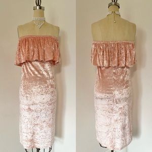 🦋 3/$15 Pink Crushed Velvet Strapless Midi Dress